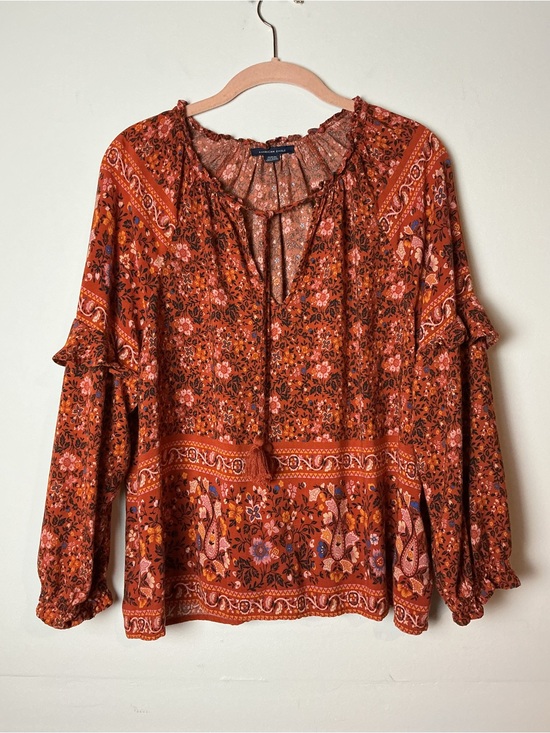 American Eagle Outfitters Tops - American Eagle Boho Floral Paisley Peasant Blouse Size M Earthy Cottagecore